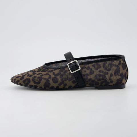 Moma Leopard Print Mary Jane Flat